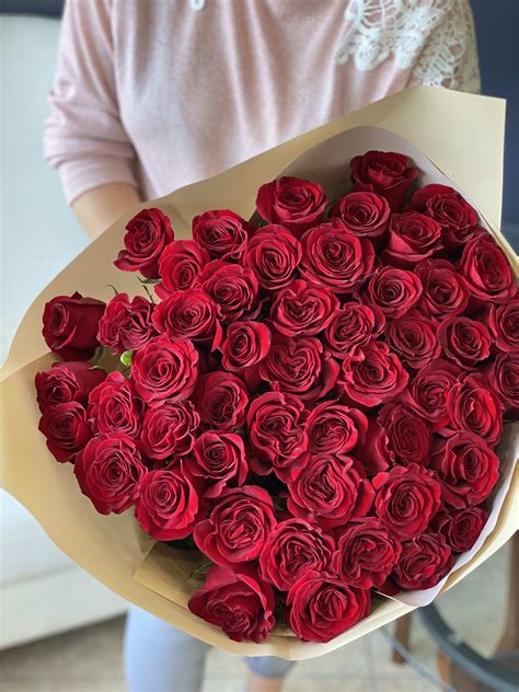 50 Red Roses Hand Crafted Bouquet By Luxury Flowers Miami