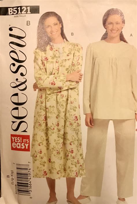Butterick 5121 Misses Pajama Top Pants And Gown Sewing Pattern Size