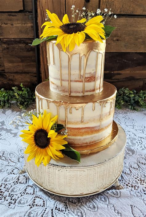 Sunflowers And Drips Sunflower Wedding Cake Rustic Birthday Cake