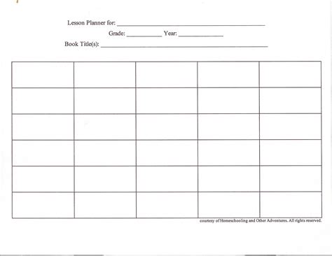 Printable Blank Weekly Lesson Plan Grid Calendar