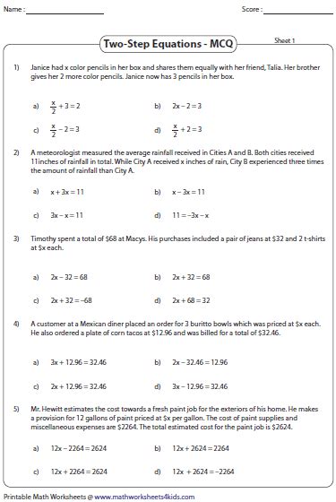 Long reading word problems 7 these problems. MCQ - Two-step equation word problems | Two step equations ...