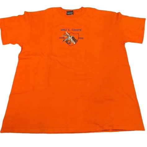 Vintage Y2k 1997 Looney Tunes Wile E Coyote Orange Embroidered T Shirt