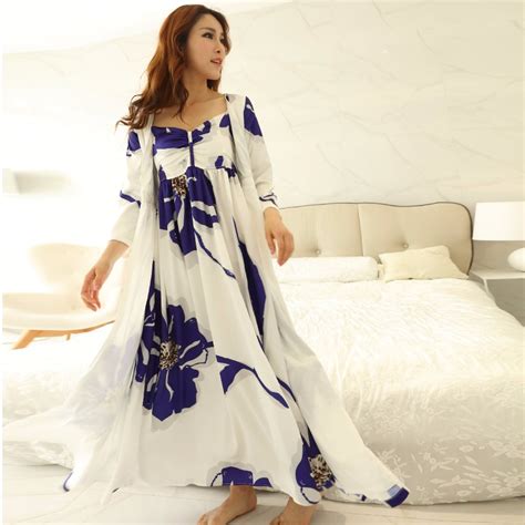 Nightdress Women Sleepwear Silk Satin Flower Nightgown Sexy 2 Pieces