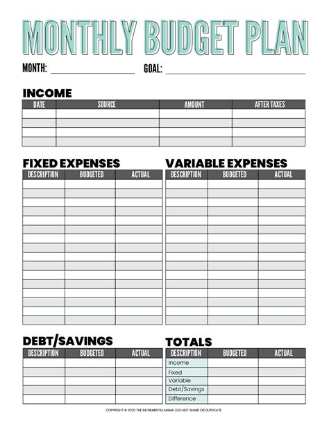 Free Printable Budget Sheet