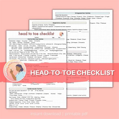 Head To Toe Assessment Checklist Health Assessment Class 3 Pages