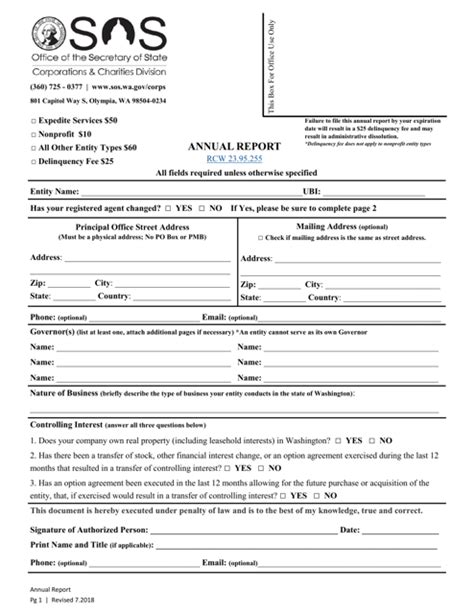 Washington Annual Report Fill Out Sign Online And Download Pdf