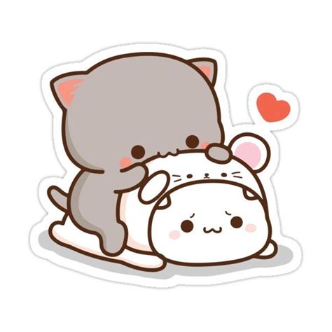 Peach And Goma Mochi Cat Sticker By Misoshop In 2021 Cute Bear