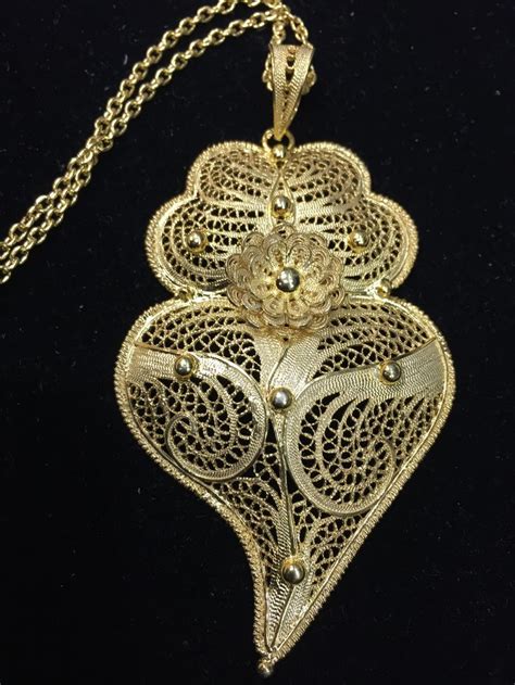 Portuguese Heart Necklace Gold Filigree Jewelry Filigree Jewelry