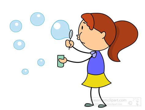 Children Clipart Stick Figure Girl Playing With Bubbles Classroom