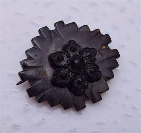 Victorian Bog Oak And Black Glass Brooch From Wrightglitz On Ruby Lane