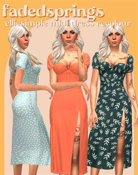 Elliesimple Midi Dress Recoloured Faded Springs Sims 4 Mods Clothes