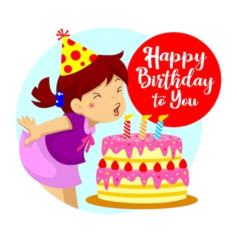 Feliz Cumpleaños Saludo Una Niña Soplando Velas De Cumpleaños