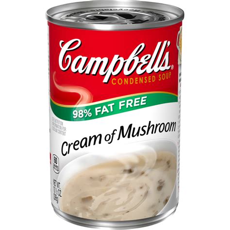 The creamy gravy is just begging to be served with rice, noodles or mashed potatoes! 98% Fat Free Cream of Mushroom Soup - Campbell Soup Company