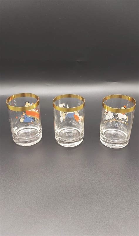 vintage gold rim shot glasses set of 3 etsy