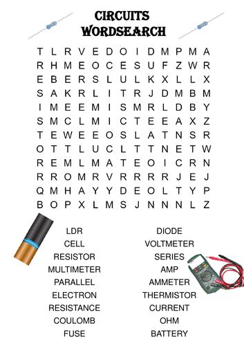 Physics Word Search Circuits Includes Solution Teaching Resources