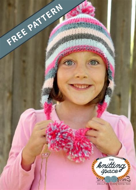 Knitted Striped Ear Flap Hat Free Knitting Pattern