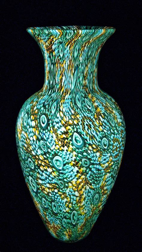 Emerald And Topaz Murrini Vase By Michael Egan Art Glass Vase