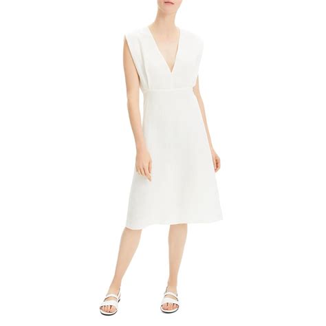 Theory Womens White Linen Sleeveless V Neck Casual Dress 6 Bhfo 5295 Ebay