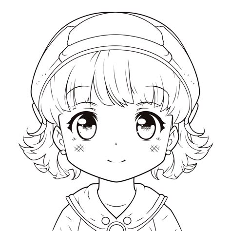 Coloring Pages Of Manga Anime Girl Character Wearing Hat Outline Sketch