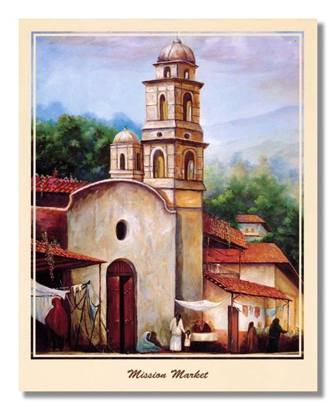 Mexican Mission Market Spanish Landscape Wall Picture Art