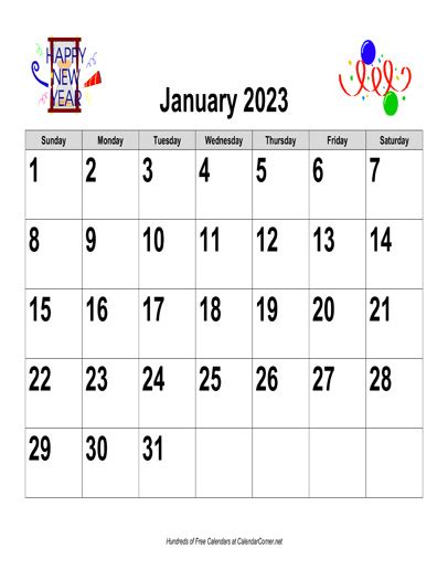 Free 2023 Large Number Holiday Graphics Calendar Landscape Monthly