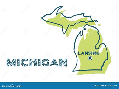Doodle Vector Map Of Michigan State Of Usa Stock Vector Illustration