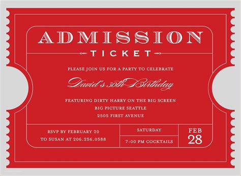Ticket Invitation Template Free Of 4 Free Admission Ticket Templates