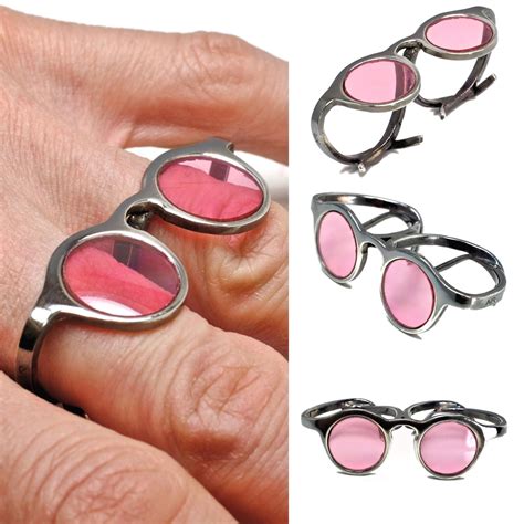 Rose Colored Glasses Two Finger Ring In Sterling Silver — Michael Raymond Jewelry Rose Colored