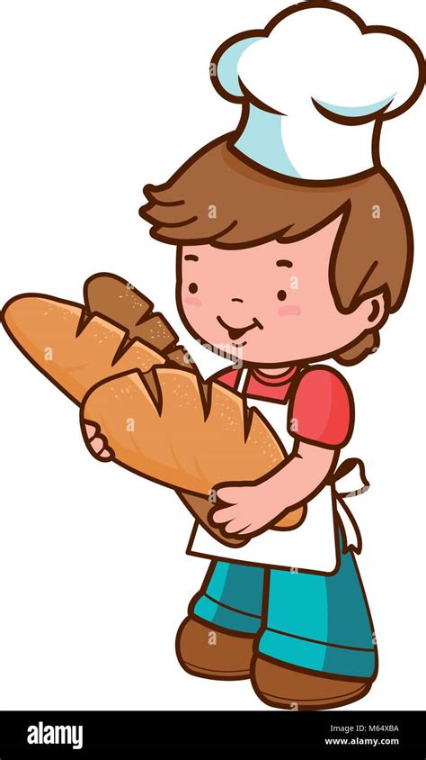 Child Chef Holding Freshly Baked Loafs Of Bread Vector Illustration