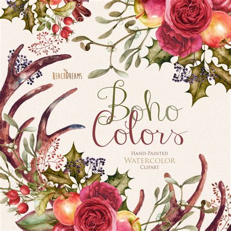 Watercolor Boho Clipart Flowers Wreath And Bouquets Wedding