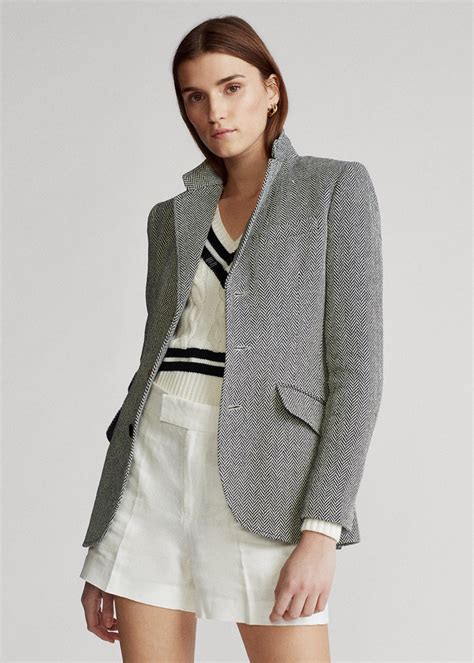 Lauren Ralph Lauren Herringbone Wool Blend Blazer Grey Lined Size 6