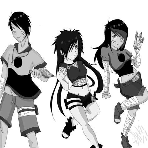 Naruto Akira With His Friends Shouko And Aiko In Black And White