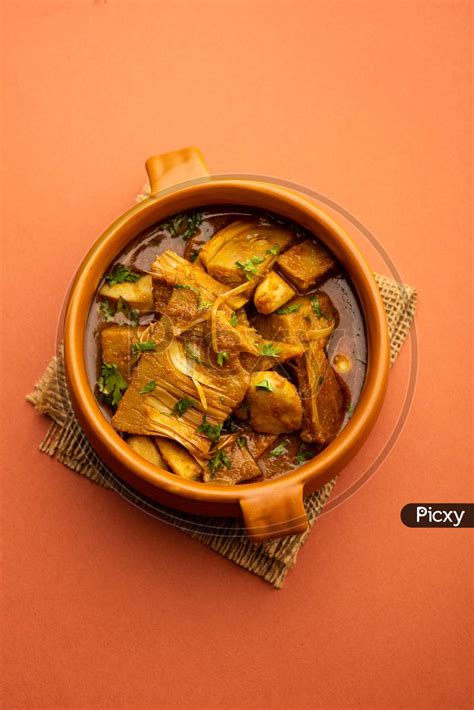 Image Of Jackfruit Masala Sabji Or Fanas Sabzi Or Indian Style Spicy Kathal Curry Served In A