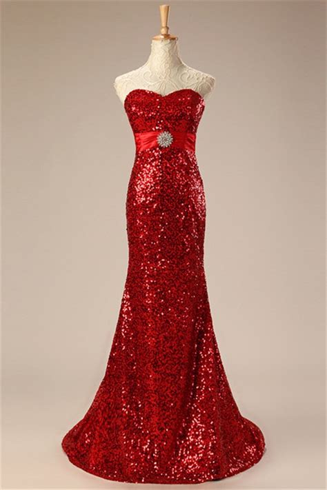 Sparkly Mermaid Sweetheart Red Sequin Prom Dress