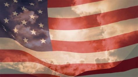 Digital Animation American Flag Waving Background Sky Clouds Sunset