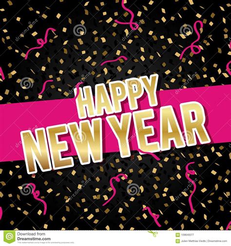 Happy New Year Card With Confetti And Streamers Stock Vector