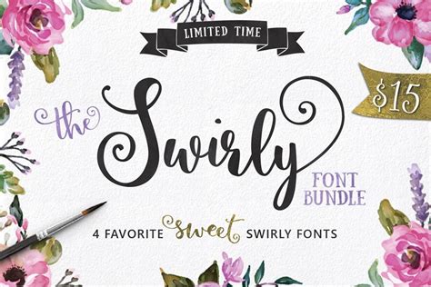 Swirly Font Bundle Hand Made Sweet Price Commercial