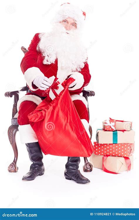 Santa Claus Packing His Sack Stock Image Image Of White Holding
