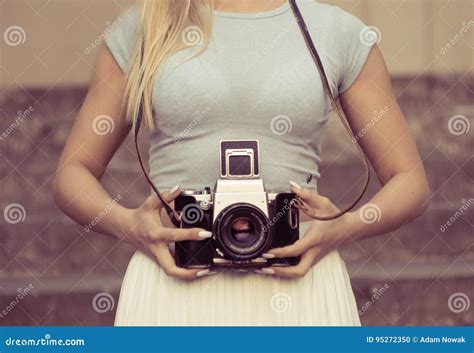 Women And Vintage Camera Stock Photo Image Of Leisure