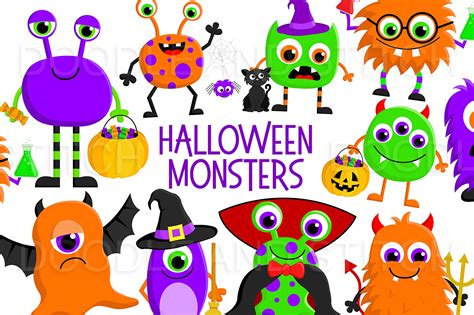 Halloween Monsters Clipart Illustrations Cute Monster Clip Etsy
