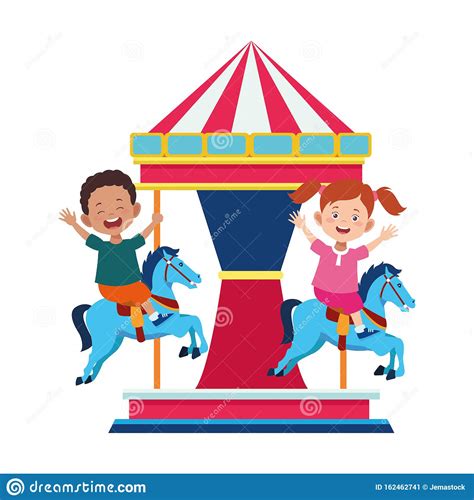 Happy Kids In A Horse Carousel Icon Stock Vector Illustration Of Girl