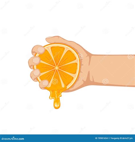 Hand Squeezes An Orange Stock Vector Illustration Of Delicious