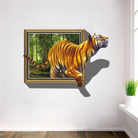 2017 Wall Stickers 3d Tigers Picture Frame Extra Large Pvc Removable