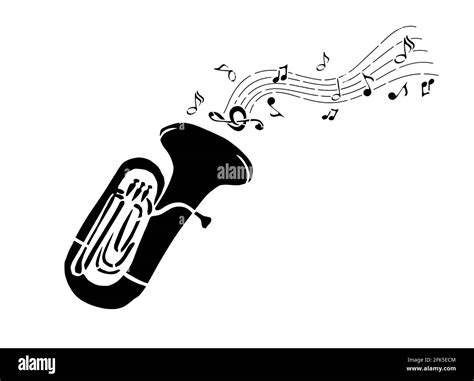 Music Wind Instruments Icon Silhouette Of A Tuba With Notes Abstract