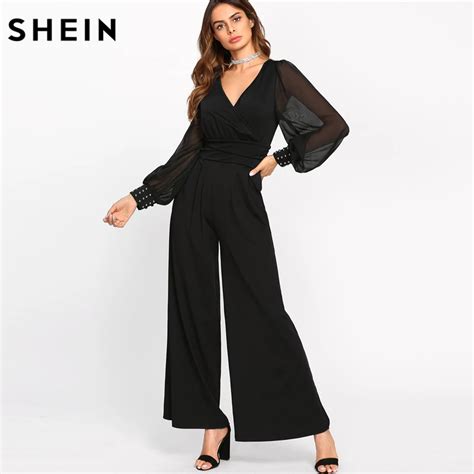 Aliexpress Com Buy Shein Black Sexy Jumpsuits For Women Sheer Bishop