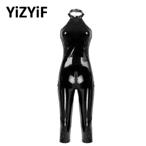 Sexy Bodysuit Women Wet Look Patent Leather One Piece Leotard Bodysuit Jumpsuit Catsuit Ladies