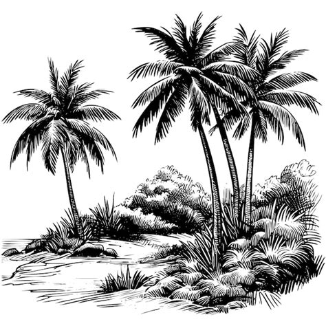 Premium Vector Tropical Coconut Palm Trees Vector Sketch Illustration