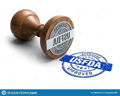 USFDA Approved Stamp. Wooden Round Stamper And Stamp With Text USFDA Approved On White 