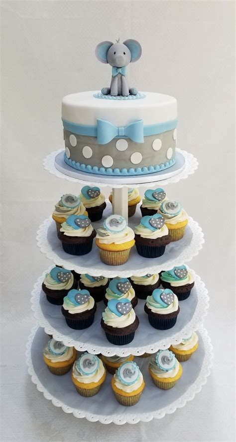 A wide variety of boy shower cupcakes options are available to you, such as material, feature, and certification. Blue and gray elephant baby shower cake and cupcakes in 2020 | Baby shower cupcakes for boy ...
