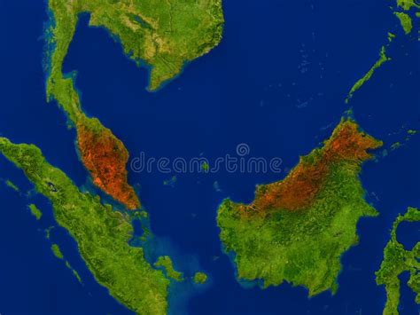 Malaysia From Space In Red Stock Illustration Illustration Of